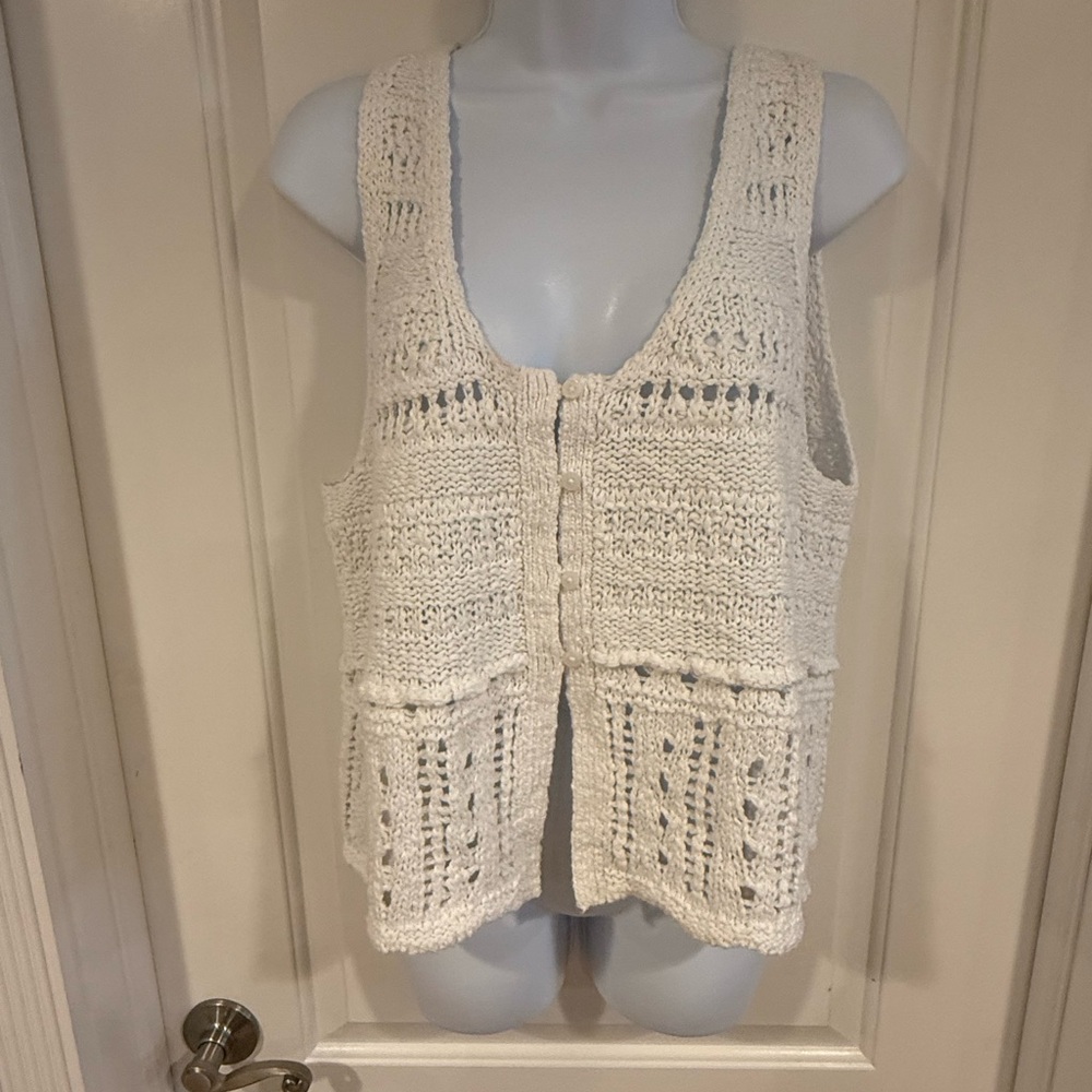 aerie Cream Crochet Button-Front Vest